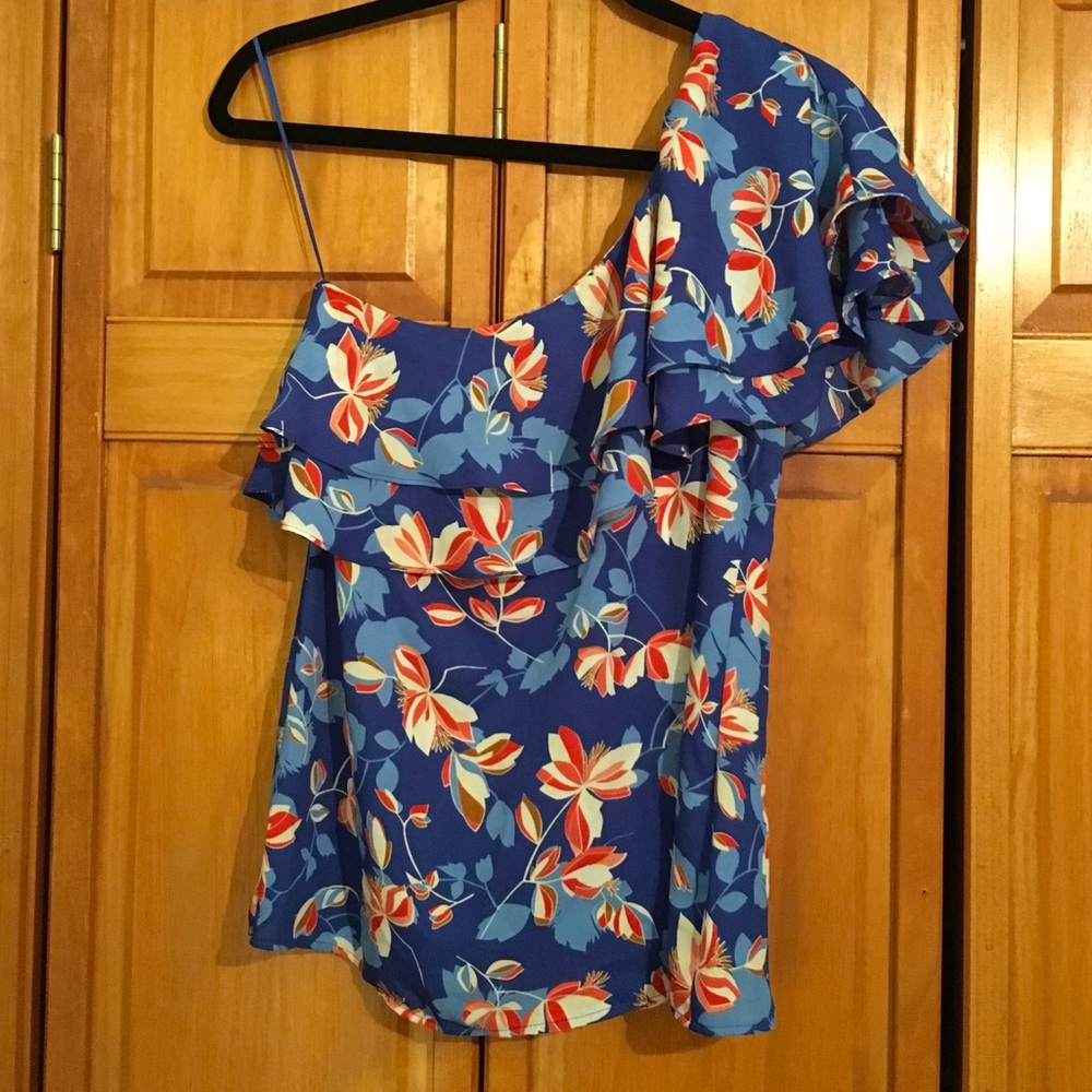 Blue One Shoulder Ruffle Top